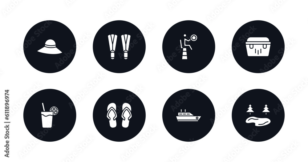 symbol for mobile filled icons set. filled icons such as pamela hat, flippers, life guard, portable fridge, lime juice, pair of flip flops, cruise, lake vector. symbol for mobile filled icons set. filled icons such as pamela hat, flippers, life guard, portable fridge, lime juice, pair of flip flops, cruise, lake vector.