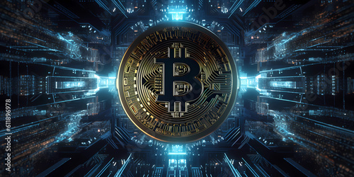 a golden Bitcoin crypto blockchain technologie. Generative AI