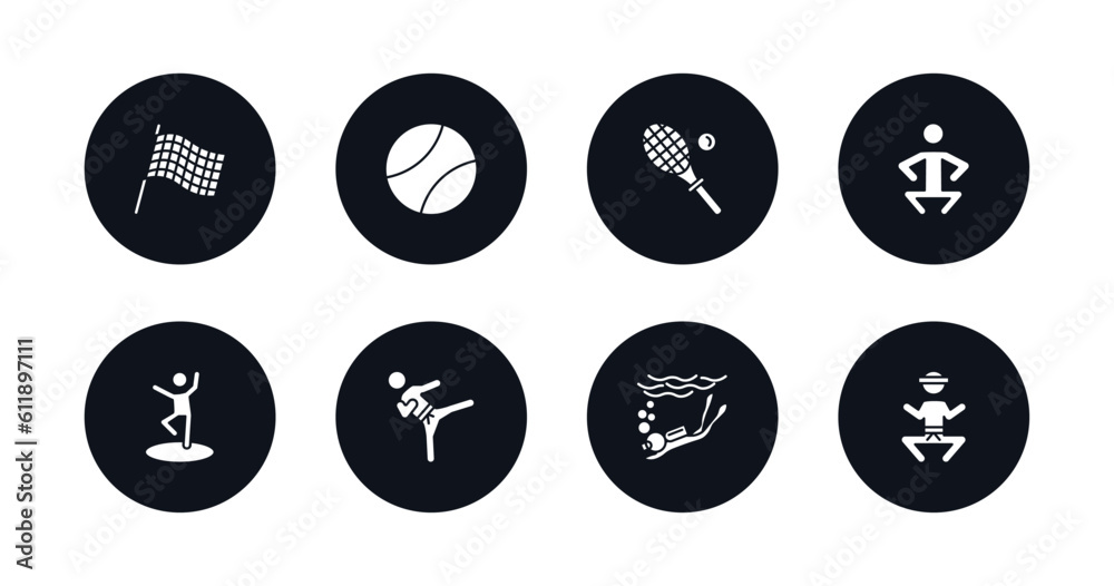 symbol for mobile filled icons set. filled icons such as chequered flag, tennis sport ball, squash, squat, dancer motion, karate fighter, snow slide zone, wushu vector. symbol for mobile filled icons set. filled icons such as chequered flag, tennis sport ball, squash, squat, dancer motion, karate fighter, snow slide zone, wushu vector.