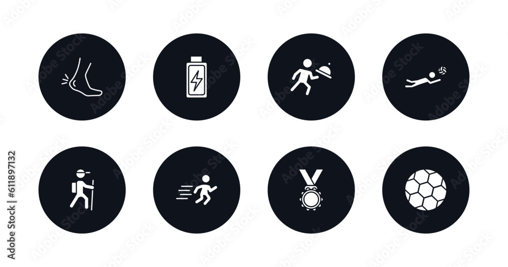symbol for mobile filled icons set. filled icons such as ankle, batter, waiter falling, volleyball motion, trekking, man sprinting, golden medal, football ball vector. symbol for mobile filled icons set. filled icons such as ankle, batter, waiter falling, volleyball motion, trekking, man sprinting, golden medal, football ball vector.