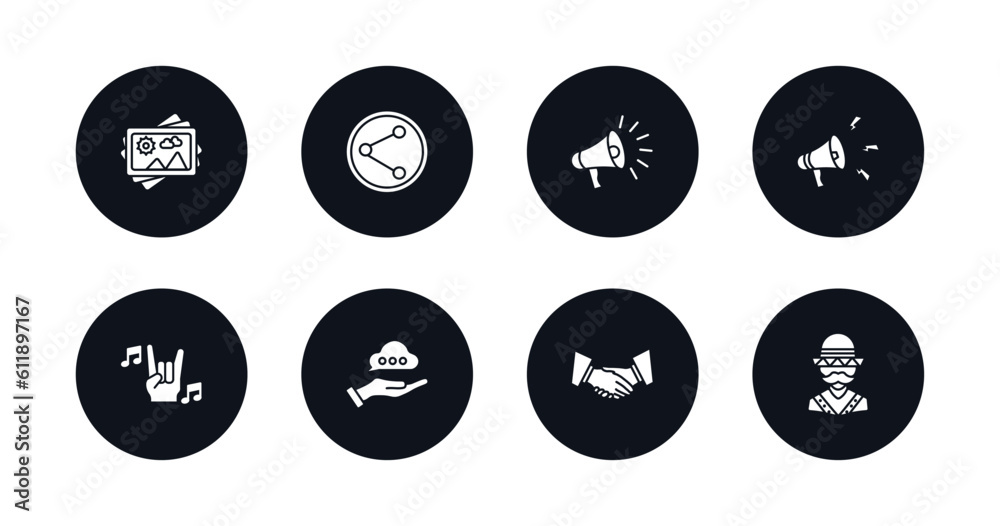 symbol for mobile filled icons set. filled icons such as photos, photo share, marketing, announcement, rocker, advise, partner, mexican man vector. symbol for mobile filled icons set. filled icons such as photos, photo share, marketing, announcement, rocker, advise, partner, mexican man vector.