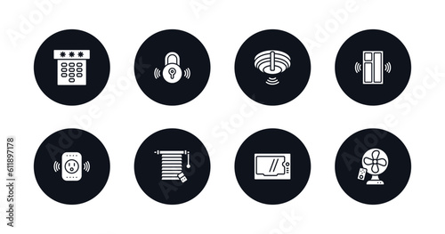 symbol for mobile filled icons set. filled icons such as dial, locking, fire alarm, windows, smart plug, jalousie automation, intercom, fan vector.