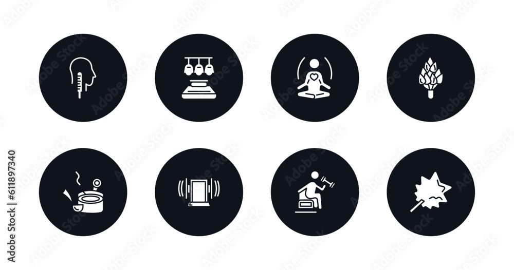 symbol for mobile filled icons set. filled icons such as core temperature, light stimulation, well-being, hemlock, banja, sound stimulation, vascular workout, vasta vector. symbol for mobile filled icons set. filled icons such as core temperature, light stimulation, well-being, hemlock, banja, sound stimulation, vascular workout, vasta vector.