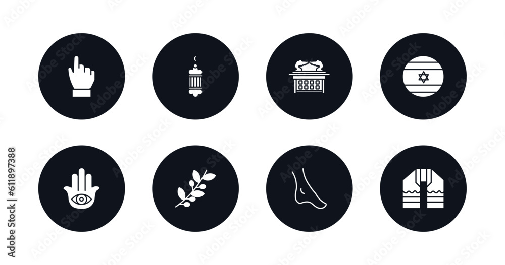 symbol for mobile filled icons set. filled icons such as one god, islamic lantern, ark of the convenant, israel flag, hamsa hand, olive branch, feet, tallit vector. symbol for mobile filled icons set. filled icons such as one god, islamic lantern, ark of the convenant, israel flag, hamsa hand, olive branch, feet, tallit vector.