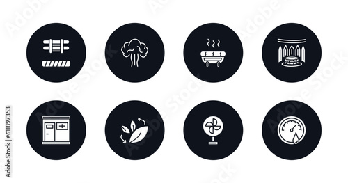 symbol for mobile filled icons set. filled icons such as brine cabin, steam jet, snow paradise, turkish bath, infrared heat cabin, fresh air supply, air cooling, asian bath vector.