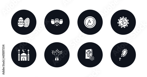 symbol for mobile filled icons set. filled icons such as easter eggs, ganesha, asceticism, om, mosque, incense, christian, rosary vector.