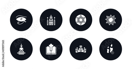 symbol for mobile filled icons set. filled icons such as eye of ra, jewish, judaism, bahai, great buddha, gospel, last supper, candles vector.