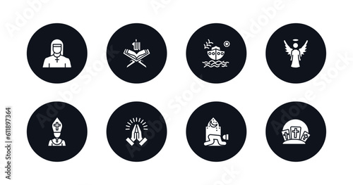 symbol for mobile filled icons set. filled icons such as anglican, koran, noah ark, angel, pope, pray, prayer, calvary vector.