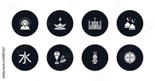 symbol for mobile filled icons set. filled icons such as jesus, diwali, monastery, abrahamic, confucianism, communion, easter bunny, animism vector.