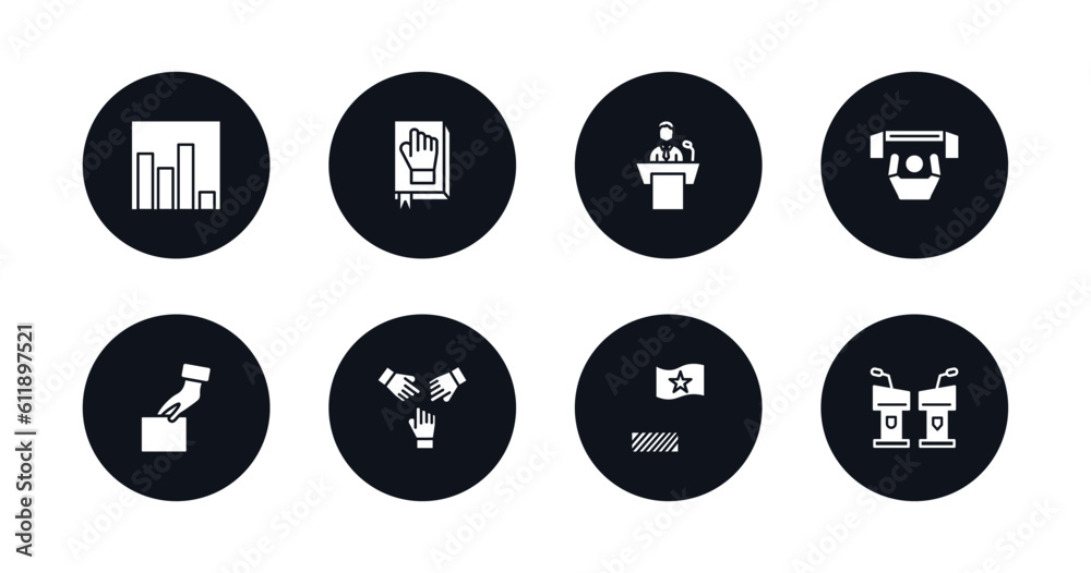 symbol for mobile filled icons set. filled icons such as poll, oath, political speech, supporter, ballot, unity, political flag, debate vector.