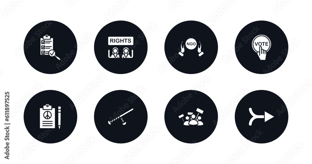 symbol for mobile filled icons set. filled icons such as checking, women rights, ngo, vote, peace treaty, nightstick, protest, merging vector. symbol for mobile filled icons set. filled icons such as checking, women rights, ngo, vote, peace treaty, nightstick, protest, merging vector.