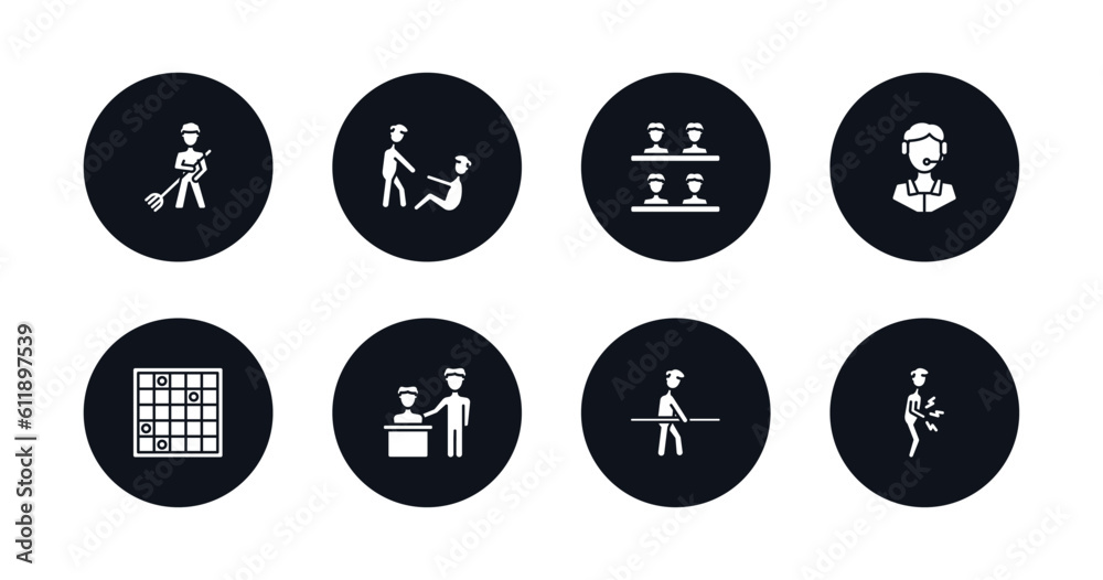 symbol for mobile filled icons set. filled icons such as landkeeper, man lifting an old man, classes, phone assistance, family board games, boss and worker, rehabilitation, stoh ache vector. symbol for mobile filled icons set. filled icons such as landkeeper, man lifting an old man, classes, phone assistance, family board games, boss and worker, rehabilitation, stoh ache vector.