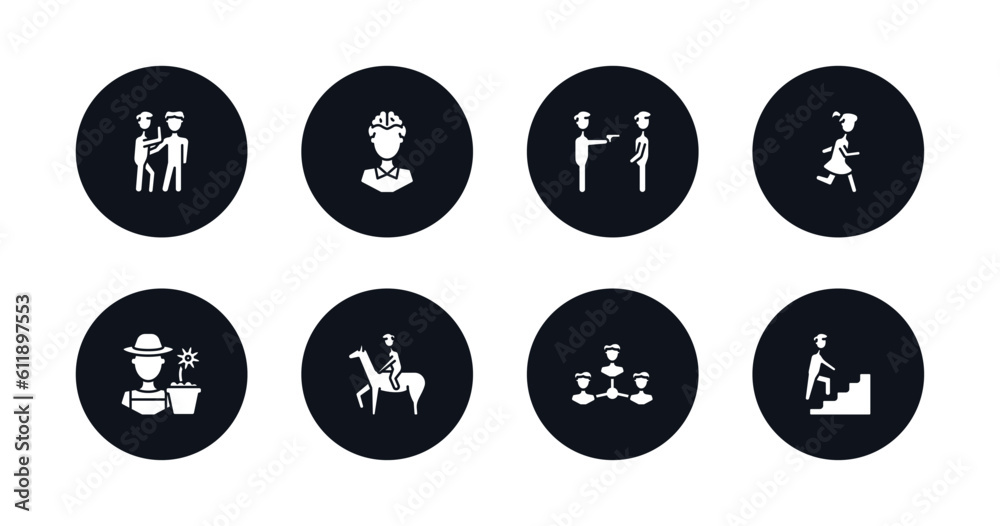 symbol for mobile filled icons set. filled icons such as gossip, mind game, police arresting man, girl running, garderner, man riding a horse, businessmen hierarchy, man climbing stairs vector. symbol for mobile filled icons set. filled icons such as gossip, mind game, police arresting man, girl running, garderner, man riding a horse, businessmen hierarchy, man climbing stairs vector.