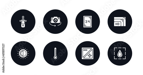 symbol for mobile filled icons set. filled icons such as light meter, chroma, aspect, resolution, contrast, temperatures, exposure, blur vector.