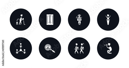 symbol for mobile filled icons set. filled icons such as man vacuuming, radiologist working, graduating woman, man giving a speech, team success, recruit, children in school, photographer working