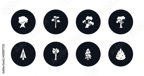 symbol for mobile filled icons set. filled icons such as butternut tree, pitch pine tree, bitternut hickory tree, slippery elm american larch american elm red pine eastern redcedar vector.