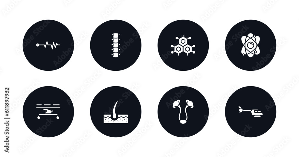 symbol for mobile filled icons set. filled icons such as pulse line, vertebra, molecular structure, atomic structure, table of treatments, dermis, bladder, heliport vector. symbol for mobile filled icons set. filled icons such as pulse line, vertebra, molecular structure, atomic structure, table of treatments, dermis, bladder, heliport vector.