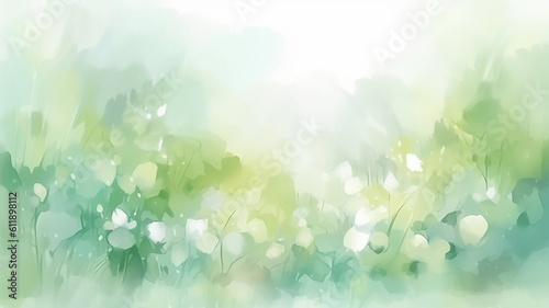 Fototapeta green watercolor foliage abstract background. Generative AI. spring eco nature