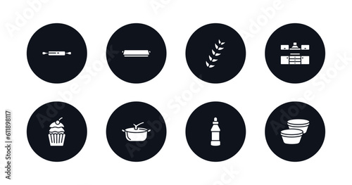 symbol for mobile filled icons set. filled icons such as rolling pin, tray, wheat, kitchen, cupcake, pot, sauce, custard cup vector.