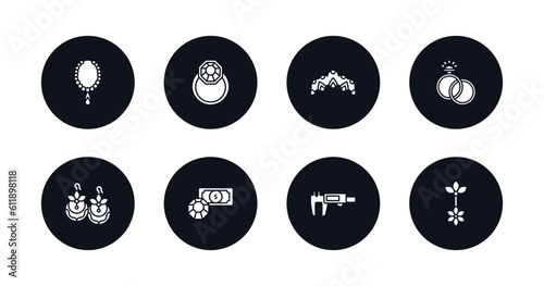 symbol for mobile filled icons set. filled icons such as pearl necklace, jewelry, tiara, engagement, earring, pawn shop, measurement, belly piercing vector.
