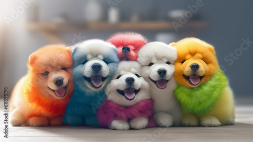 multicolored paint dogs. Generative AI. spectrum, symbol of creativity, fantasy, isolated on a white background © kichigin19