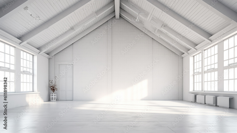 white loft-style room. Generative AI.  empty space new empty attic apartment.