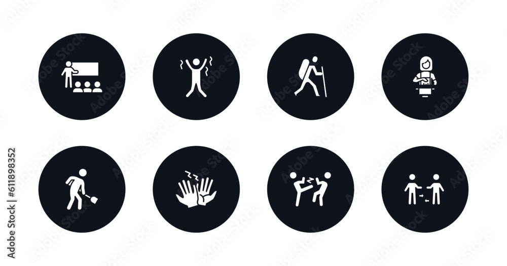 symbol for mobile filled icons set. filled icons such as business presentation, happy man, man in hike, woman cooking, public work, high five, fighting, people trading vector. symbol for mobile filled icons set. filled icons such as business presentation, happy man, man in hike, woman cooking, public work, high five, fighting, people trading vector.