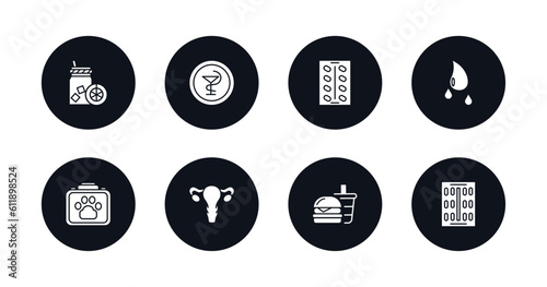 symbol for mobile filled icons set. filled icons such as orange juice, medical, medical strip, blood, veterinary, gynecology, fast food, tonometer vector.