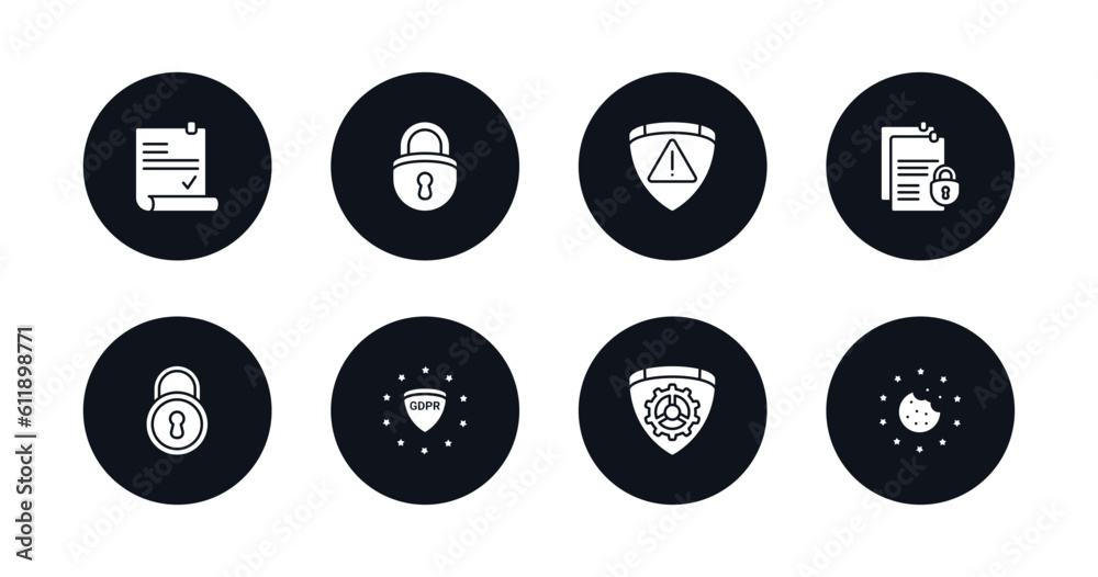 symbol for mobile filled icons set. filled icons such as consent, lock, attention, documentation, key, gdpr, gear, cookie vector. symbol for mobile filled icons set. filled icons such as consent, lock, attention, documentation, key, gdpr, gear, cookie vector.