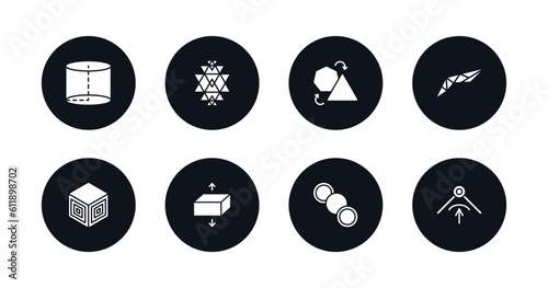 symbol for mobile filled icons set. filled icons such as cylinder, sri yantra, transform, polygonal wings, side to side of a cube, flatten, row, edit corner vector.