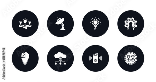 symbol for mobile filled icons set. filled icons such as team leader, satellite antenna, inspiration, open source, invention, internet of things, smart speaker, team target vector.
