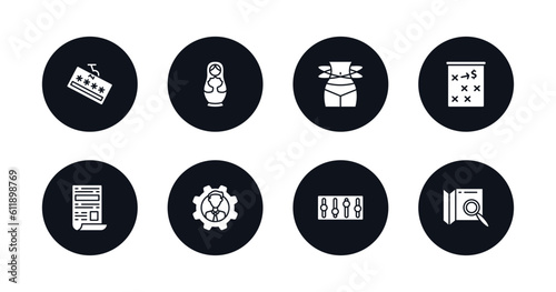 symbol for mobile filled icons set. filled icons such as password phishing, matryoshka, weight loss, marketing strategy, news feed, on coaching, sound control, map search vector.