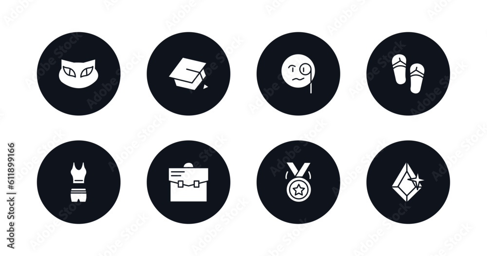 symbol for mobile filled icons set. filled icons such as cat eyes, college graduation cap, monocle, pair sandals, women tracksuit, book bag, medal with a star, precious stone vector. symbol for mobile filled icons set. filled icons such as cat eyes, college graduation cap, monocle, pair sandals, women tracksuit, book bag, medal with a star, precious stone vector.