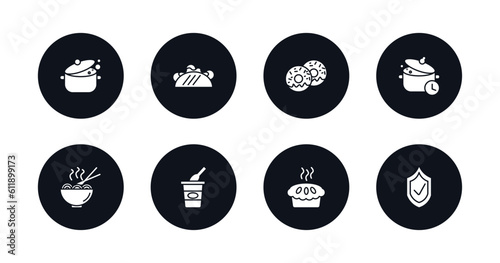 symbol for mobile filled icons set. filled icons such as cooking, taco, doughnut, cooking time, noodles, yogurt, bakery, guarantee vector.