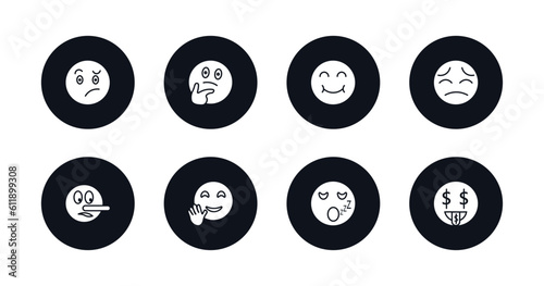 symbol for mobile filled icons set. filled icons such as confused emoji, wondering emoji, smile emoji, pensive liar hello sleeping rich vector.