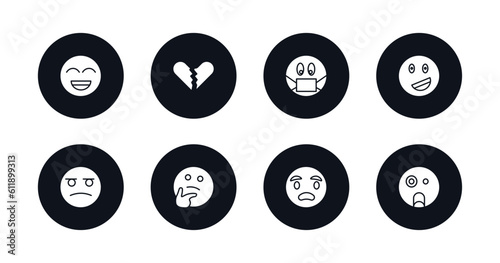 symbol for mobile filled icons set. filled icons such as grinning emoji, broken heart emoji, sick emoji, proud suspicious thinking anguished shocked vector.
