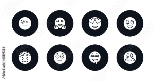 symbol for mobile filled icons set. filled icons such as sceptic emoji, hugging emoji, in love emoji, weird headache embarrassed drool crying vector.
