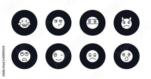 symbol for mobile filled icons set. filled icons such as laughing emoji, annoyed emoji, ninja emoji, angry with horns bored wink slightly frowning surprised vector.