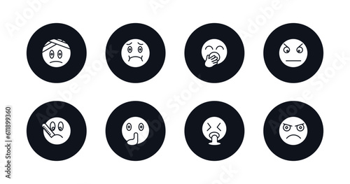 symbol for mobile filled icons set. filled icons such as injured emoji, nauseated emoji, yawning emoji, angry ill quiet puking pouting vector.