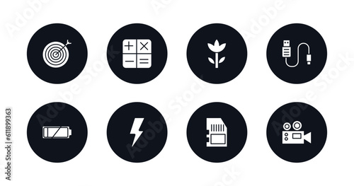 symbol for mobile filled icons set. filled icons such as objective, calculating, ro, usb cable, low battery, blitz flash, memory card, film camera vector.