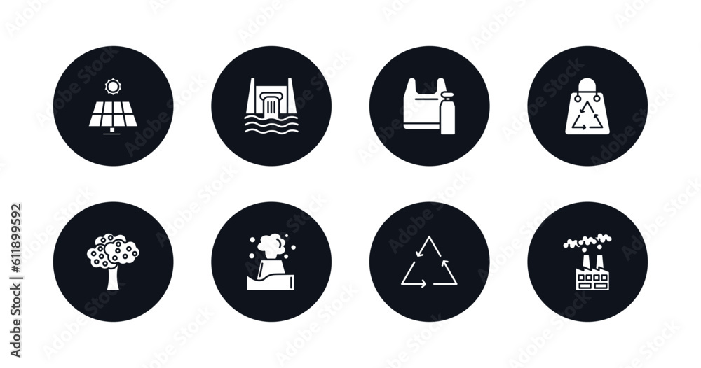 symbol for mobile filled icons set. filled icons such as solar panels, hydro power, plastic, recycle bag, fruit tree, geyser, recyclable, pollution vector. symbol for mobile filled icons set. filled icons such as solar panels, hydro power, plastic, recycle bag, fruit tree, geyser, recyclable, pollution vector.