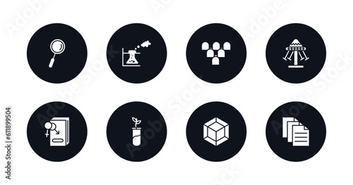 symbol for mobile filled icons set. filled icons such as magnification lens, experimentation, grandstand, swinging, fraternity, plant sample, 3d de, various files vector.