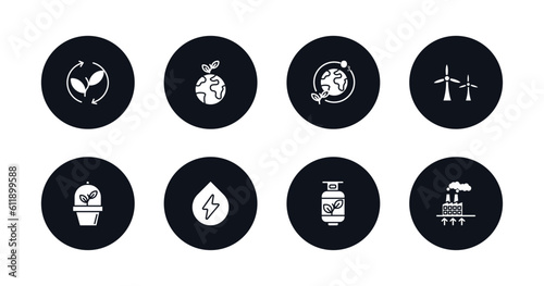 symbol for mobile filled icons set. filled icons such as renewable, green earth, ozone layer, eco turbine, ecologism, water energy, biogas, geothermal energy vector.