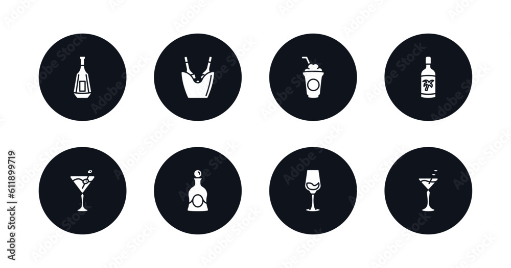 symbol for mobile filled icons set. filled icons such as brandy, ice bucket and bottle, frappuccino, malibu, 007 martini, liquor, glass with wine, manhattan drink vector. symbol for mobile filled icons set. filled icons such as brandy, ice bucket and bottle, frappuccino, malibu, 007 martini, liquor, glass with wine, manhattan drink vector.