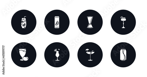symbol for mobile filled icons set. filled icons such as ice tea, soda can, jigger, sidecar drink, juice, mai tai, pink rose, vector.