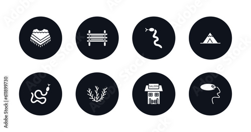 symbol for mobile filled icons set. filled icons such as poncho, paddock, crotalus, wigwam, snake, tumbleweed, desert saloon, lasso vector.