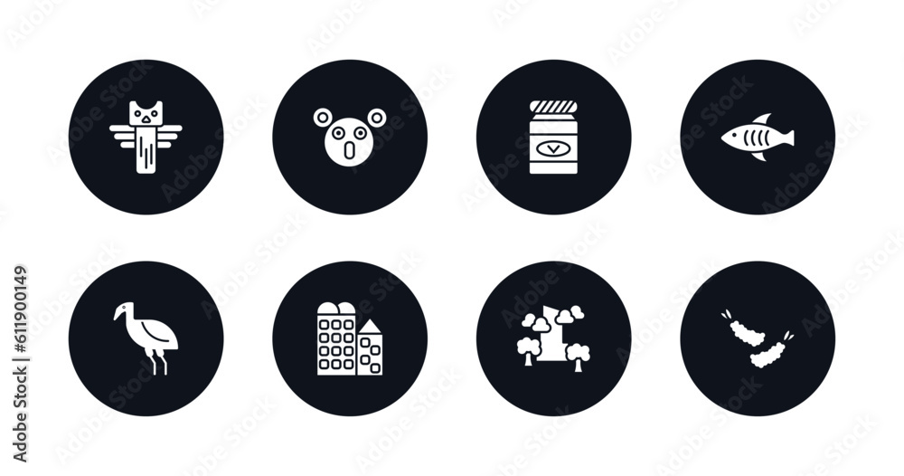 symbol for mobile filled icons set. filled icons such as native american totem, australian koala, vegemite, marine fish, australian emu, bo kaap, pico cao, fried shrimp vector. symbol for mobile filled icons set. filled icons such as native american totem, australian koala, vegemite, marine fish, australian emu, bo kaap, pico cao, fried shrimp vector.