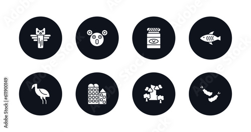 symbol for mobile filled icons set. filled icons such as native american totem, australian koala, vegemite, marine fish, australian emu, bo kaap, pico cao, fried shrimp vector.
