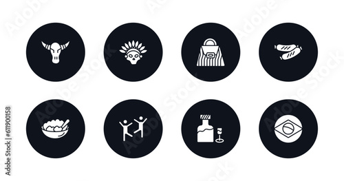 symbol for mobile filled icons set. filled icons such as skull of a bull, native american skull, crocodile leather bag, chorizo, corn with pine, capoeira brazil dancers, orujo, brazil flag vector.