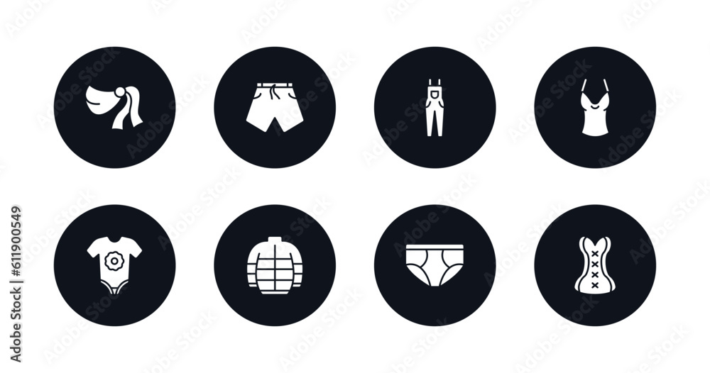 symbol for mobile filled icons set. filled icons such as shawl, swim shorts, dungarees, camisole, baby grow, puffer jacket, briefs, cor vector. symbol for mobile filled icons set. filled icons such as shawl, swim shorts, dungarees, camisole, baby grow, puffer jacket, briefs, cor vector.
